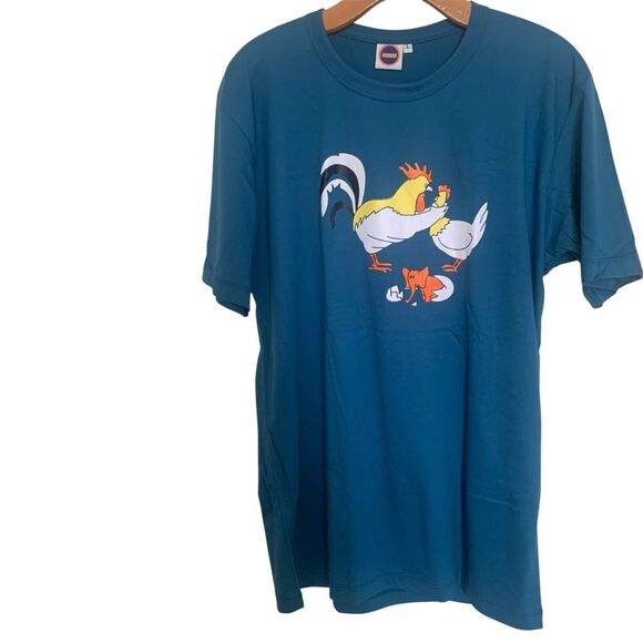 Tesssss Other - Tesss Unisex Graphic Tee L — 100% Cotton Teal Shirt w/ Rooster & Hatchling (NWT)